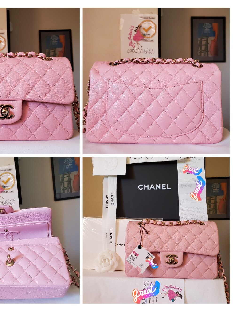Chanel Classic Dpuble Flap Small Bah 22c Pink Caviar Gold Hw Chip code